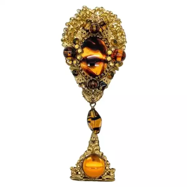Винтажная брошь капля из золота и янтаря Stanley Hagler Art Glass 1980 е гг.