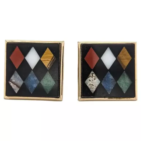 Винтажные американские запонки Swank Square Brass & Stone Cufflinks.
