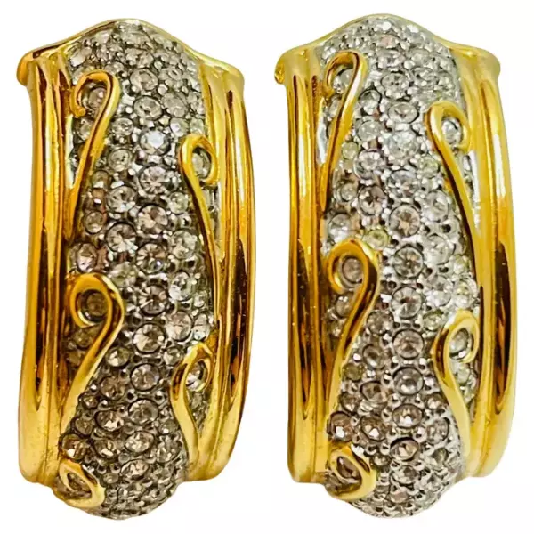 Винтажные дизайнерские серьги клипсы с золотыми кристаллами SWAROVSKI. Винтажные дизайнерские серьги клипсы с золотыми кристаллами SWAROVSKI.