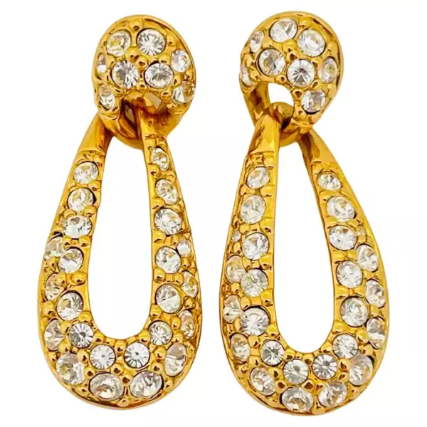 Винтажные дизайнерские серьги подвески с золотыми кристаллами SWAROVSKI. Винтажные дизайнерские серьги подвески с золотыми кристаллами SWAROVSKI.