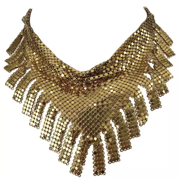 1970 е годы Whiting & Davis Gold Chainmail Metal Fringed Vintage Bib Collar 70 х годов.