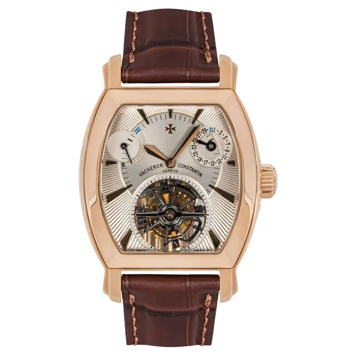 Vacheron Constantin — швейцарский бренд часов 36 миллиметровые часы Vacheron Constantin Malte Tonneau Tourbillon из розового золота.