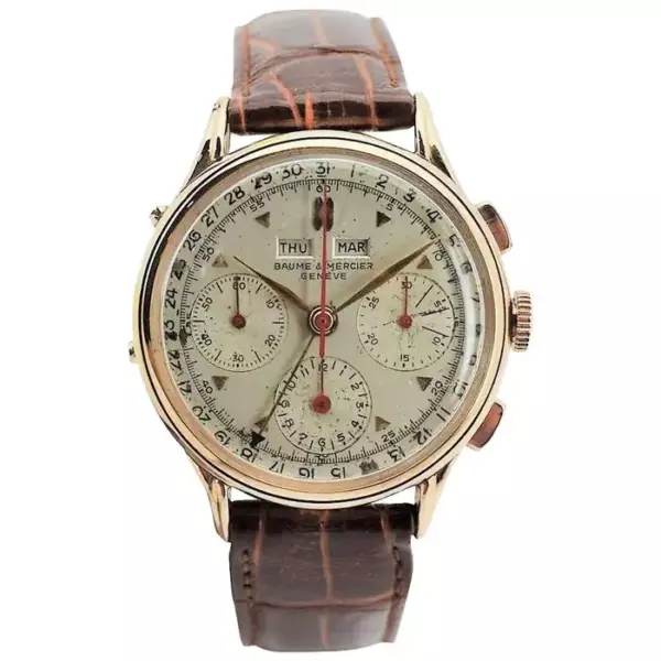 Часы хронограф Baume & Mercier by Wakmann из розового золота с тройной датой. Часы хронограф Baume & Mercier by Wakmann из розового золота с тройной датой.