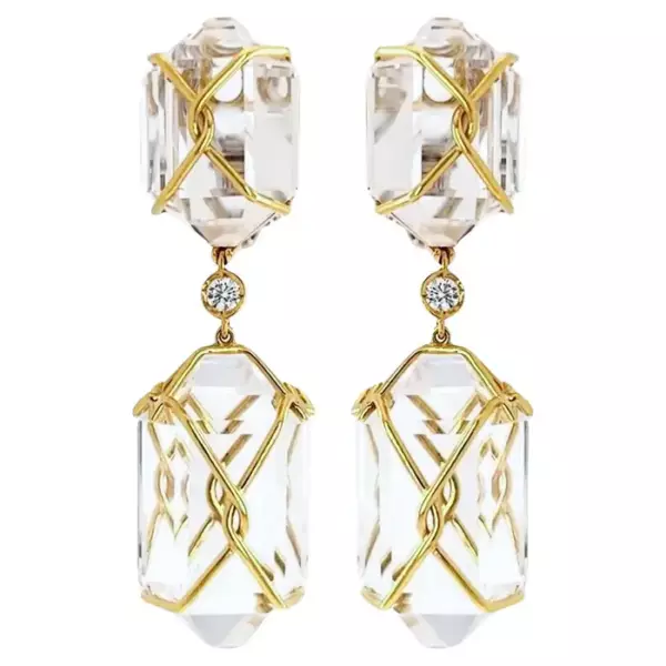 Длинные серьги Verdura 18K с бриллиантами и горным хрусталем, Италия.