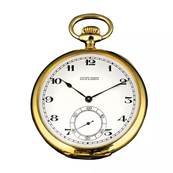 Карманные часы Ulysse Nardin из желтого золота с открытым циферблатом.