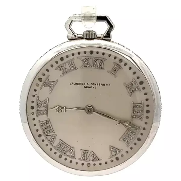 Карманные часы Vacheron Constantin Geneve из платины в стиле ар деко с бриллиантами старой огранки. Карманные часы Vacheron Constantin Geneve из платины в стиле ар деко с бриллиантами старой огранки.