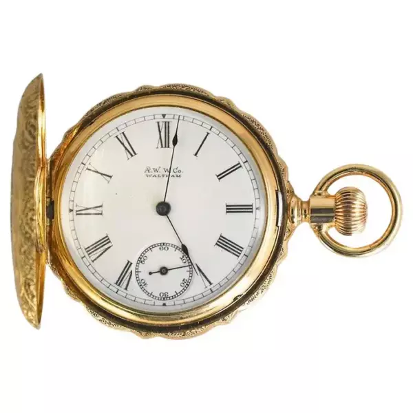 Карманные часы Waltham Diamond из 14 каратного многоцветного золота.