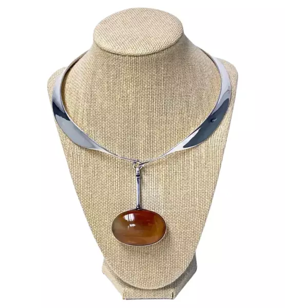 Ожерелье Georg Jensen Sterling Red Agate 1970 х годов Vivianna Torun.
