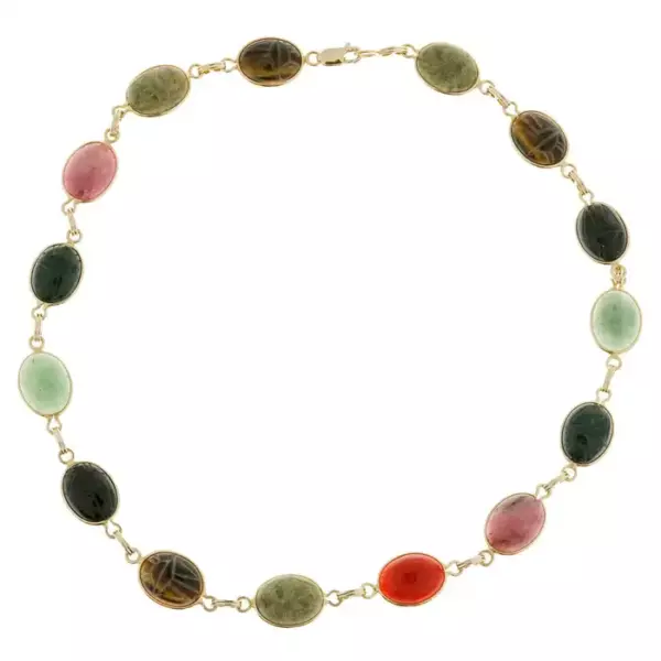 Ожерелье Van Dell Multi Color Scarab из желтого золота 18 дюймов.