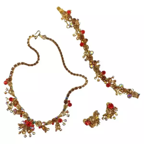 Подписанный Weiss Vintage Multi Color Set Of Ожерелье, Браслет, Серьги. Подписанный Weiss Vintage Multi Color Set Of Ожерелье, Браслет, Серьги.