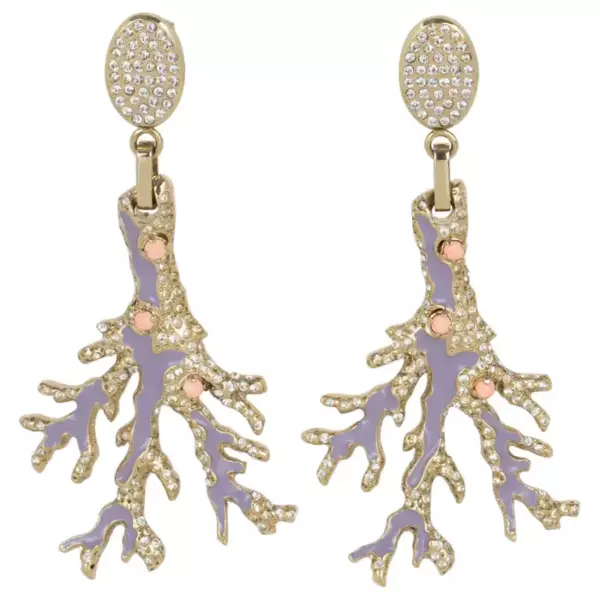 Серьги клипсы Valentino из бледно золотистого металла с фиолетовой эмалью и коралловыми кабошонами.