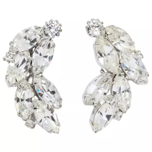 Серьги клипсы Weiss Marquise и Round Clear Crystal Cluster из серебра. Серьги клипсы Weiss Marquise и Round Clear Crystal Cluster из серебра.
