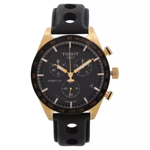 Tissot PRS 516 сталь кожа черный циферблат кварцевые часы T100.417.36.051.00.