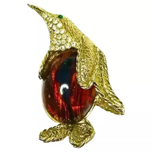 Винтажная брошь булавка с автографом WEISS в виде пингвина Jelly Belly и кристаллов. Винтажная брошь булавка с автографом WEISS в виде пингвина Jelly Belly и кристаллов.