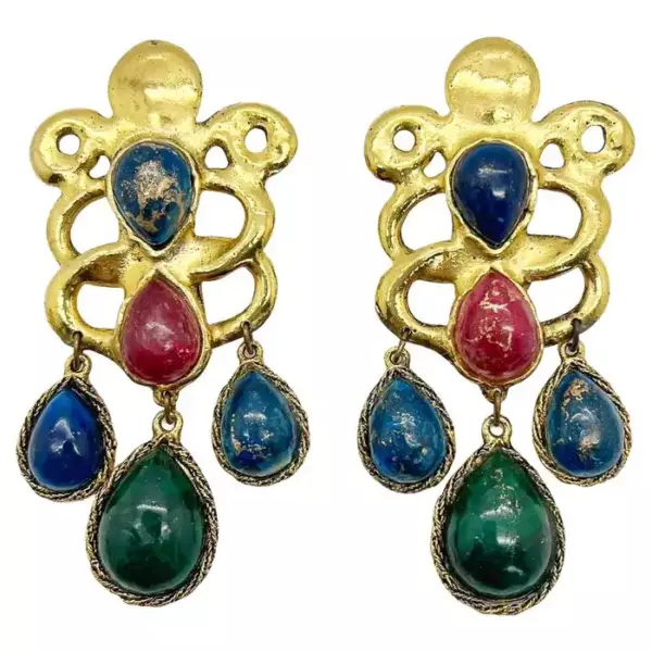 Винтажные серьги Emanuel Ungaro, Paris Statement Cabochon Art Glass, 1970 е гг.