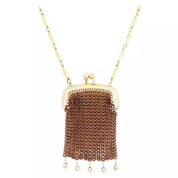 Золотая цепочка сетка мешок, ожерелье Whiting & Davis, 1960 е гг.
